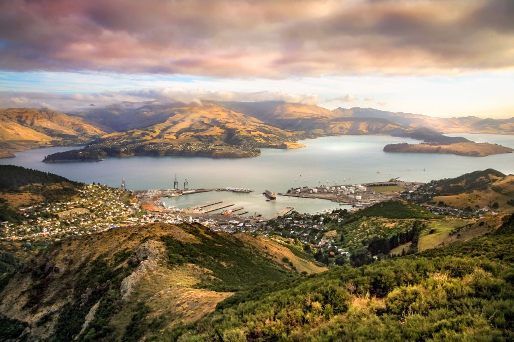 Lyttelton Harbour Sonnenuntergang Christchurch Neuseeland