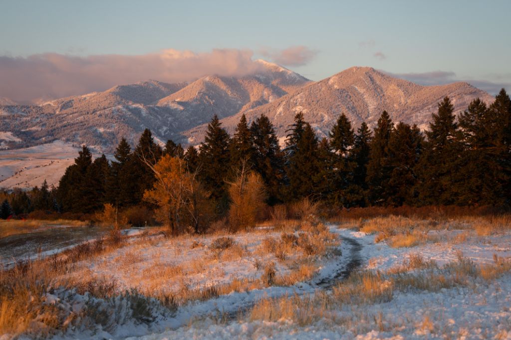 Alpenglühen in den Bridger Mountains in Bozeman, Montana